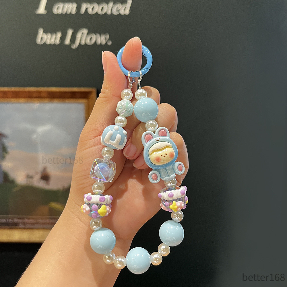 Dây đeo điện thoại hạt ngọc phi hành gia thỏ, móc khóa chống thất lạc, quà tặng cute cho bé trai bé gái