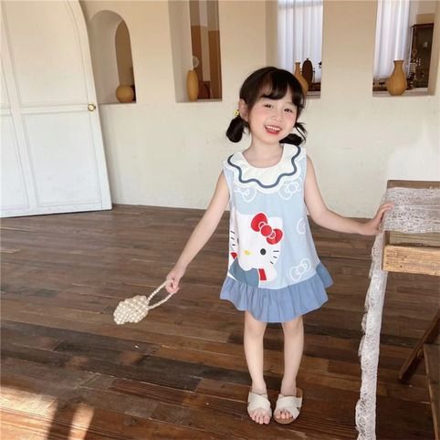 Ngọt Ngào Hoạt Hình Bé Gái Áo Vest Mùa Hè Cánh Hoa Cổ Áo Công Chúa Không Tay 90-140 Kích Thước BXHI