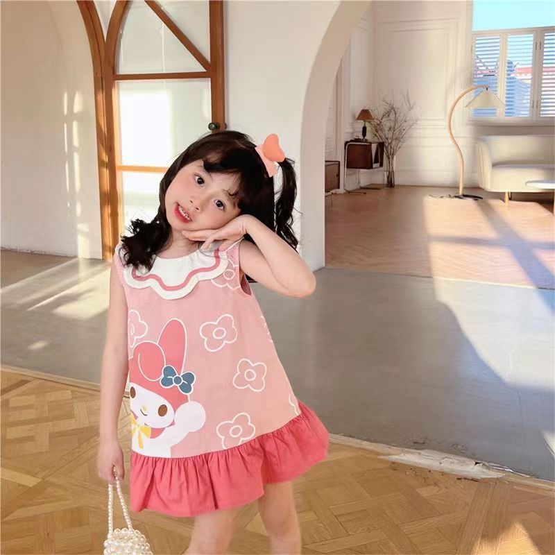 Ngọt Ngào Hoạt Hình Bé Gái Áo Vest Mùa Hè Cánh Hoa Cổ Áo Công Chúa Không Tay 90-140 Kích Thước BXHI