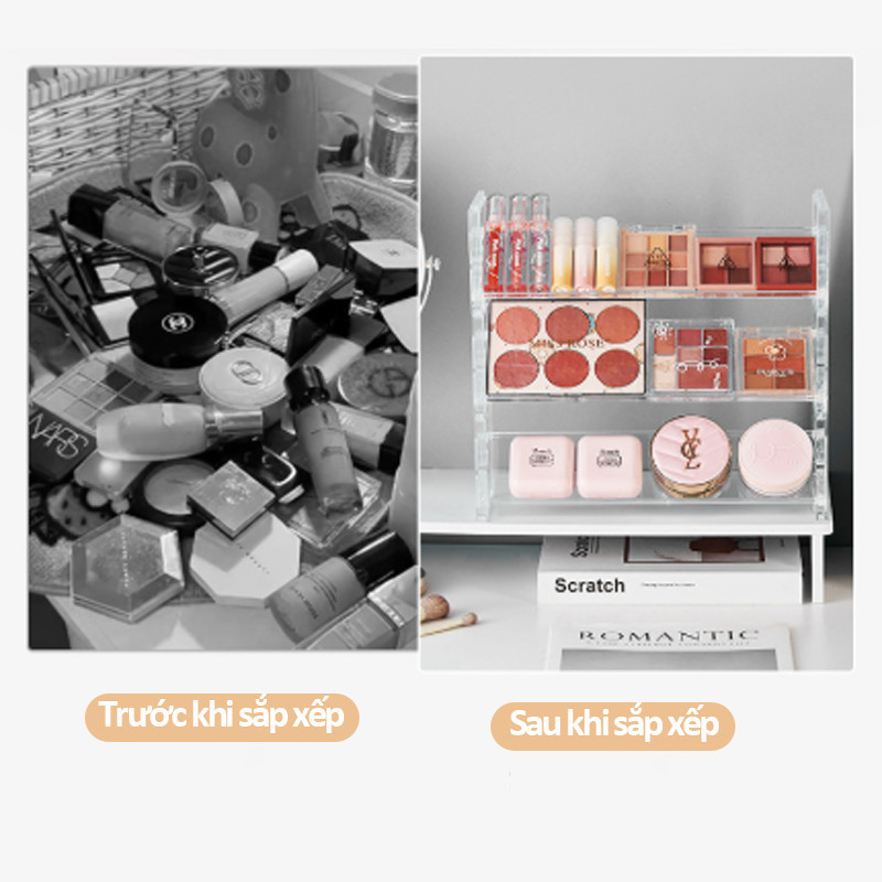 Giá Đựng Mỹ Phẩm Trong Suốt 3 Tầng - Kệ Trang Điểm Đựng Son, Phấn Mắt, Nước Hoa, Sơn Móng Tay