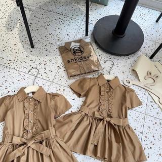 V43-[tomnaukids] Váy xòe phối bèo màu NÂU cột dây cho bé size từ 12-38Kg