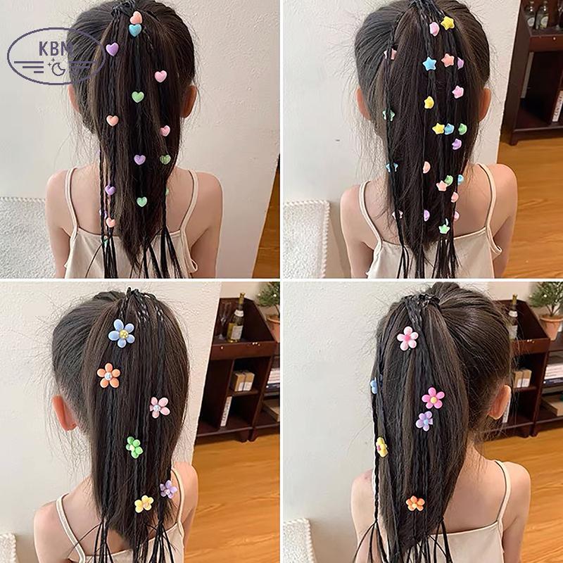 KBM 1 Bộ Bé Gái Ngôi Sao Năm Cánh Hoa Tóc Giả Đuôi Ngựa Dây Cao Su Phụ Kiện Tóc Trẻ Em Tóc Giả Bím FSSG