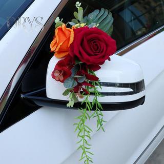(TFT) Sáng Tạo Trang Trí Xe Cưới Tay Cầm Cửa Hoa Gương Chiếu Hậu Trang Trí Nhân Tạo Hoa Phụ Kiện Hôn Nhân Đạo Cụ Quà Tặng MỚI