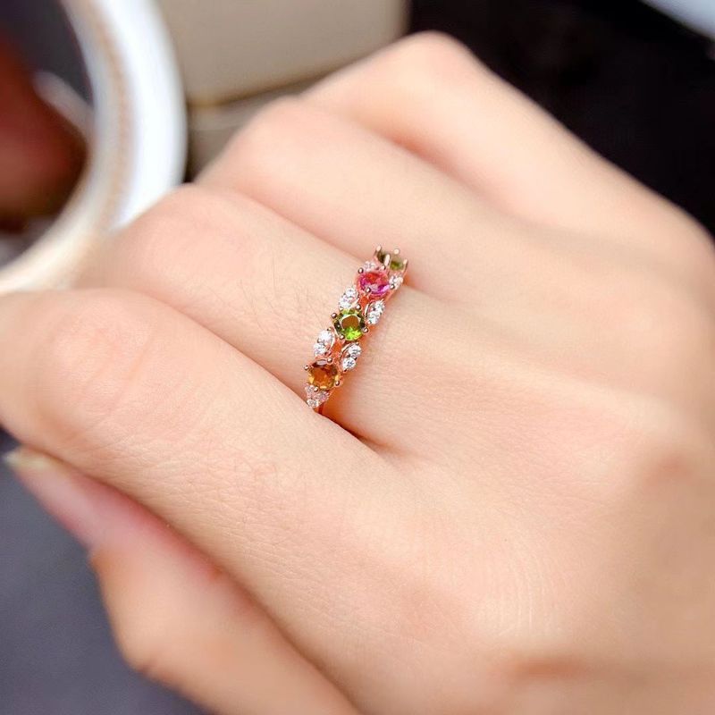 Nhẫn mở màu kẹo Tourmaline giả tinh tế Nhẫn vàng hồng sang trọng