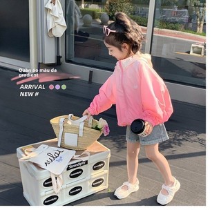 Áo khoác chống nắng bé gái phối màu - áo gió mỏng nhẹ có mũ thoáng khí phong cách dễ thương