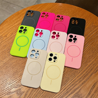 Ốp điện thoại từ tính hình tròn mịn bằng silicon trung tính tương thích cho iPhone12promax 15promax 15pro 14pro 14promax 16pro 13pro vỏ chống sốc ống kính lỗ mịn