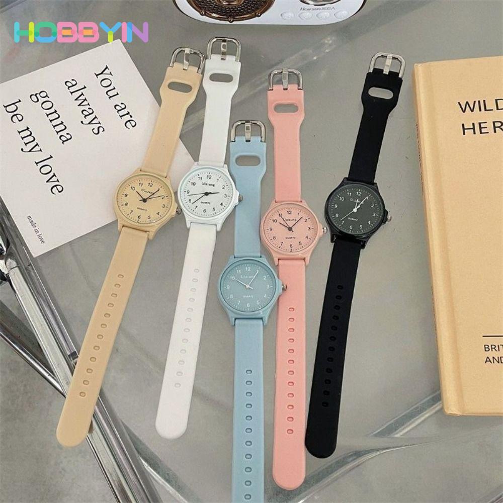 Đồng hồ thạch anh HOBBYIN, Đồng hồ đeo tay sinh viên thông thường, Dây đeo silicon Đồng hồ thạch anh nhiều màu có thể điều chỉnh