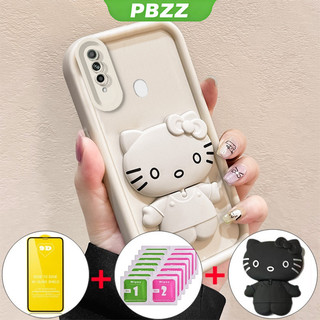 Ốp lưng cho điện thoại OPPO A31 2020, ốp mềm silicone chống sốc, thiết kế mới, thẩm mỹ, hình mèo gương hoạt hình với giá đỡ và màng mềm JTMKTM01