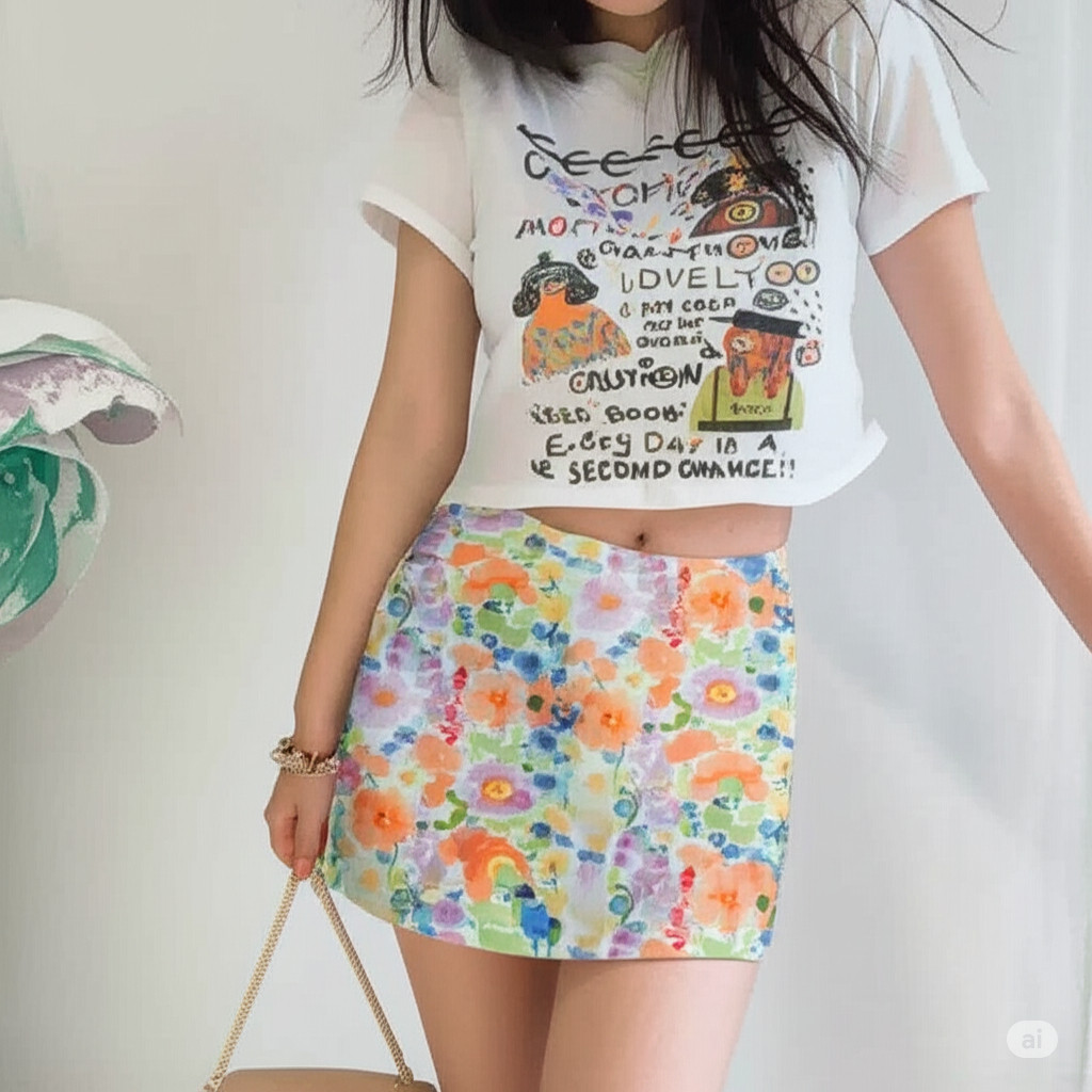 Chân Váy Nữ Cạp Trễ Họa Tiết Hoa  Phong Cách Mùa Hè C9694