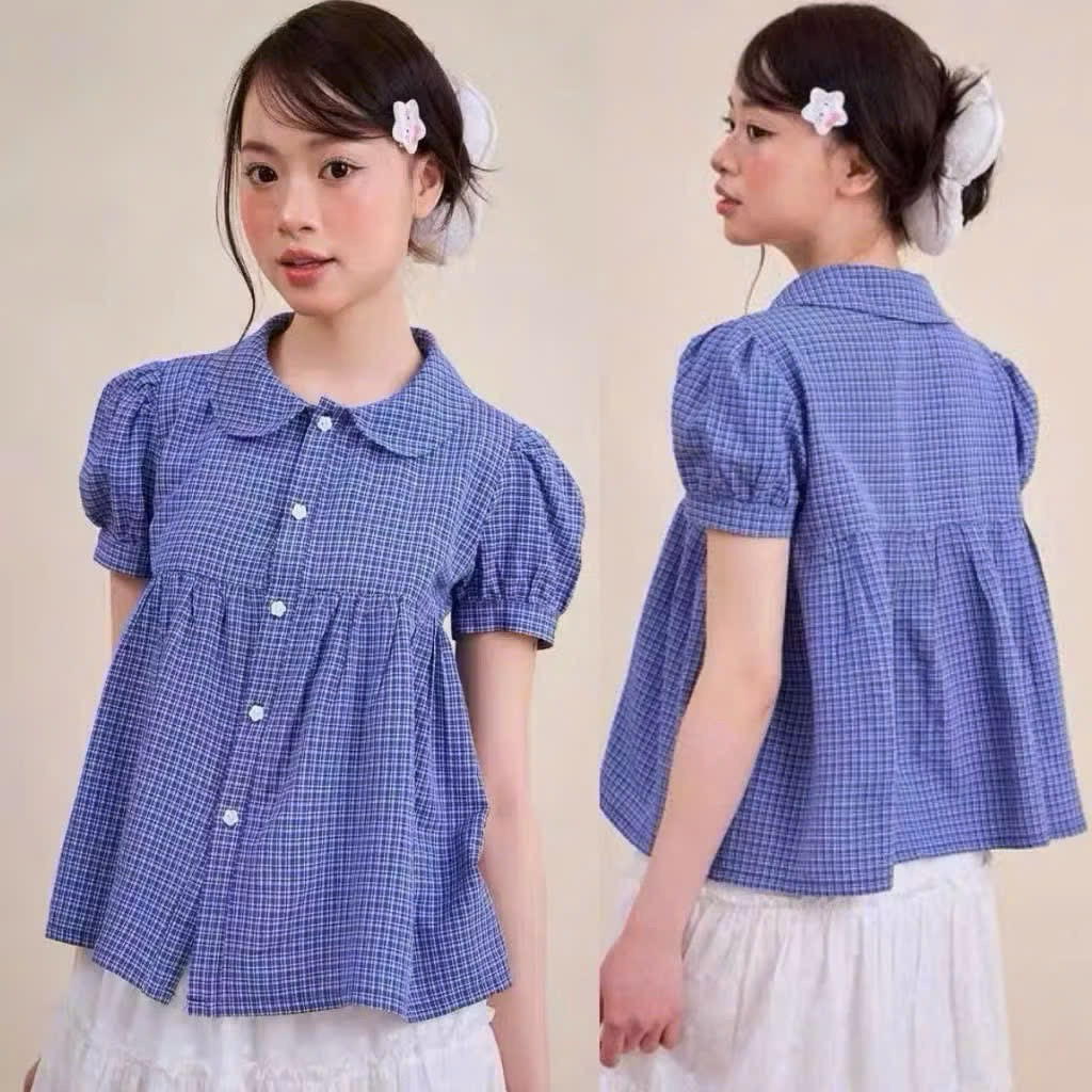 Áo sơ mi babydoll dáng xoè cổ sen chất xô thô siêu xinh đẹp SMR404