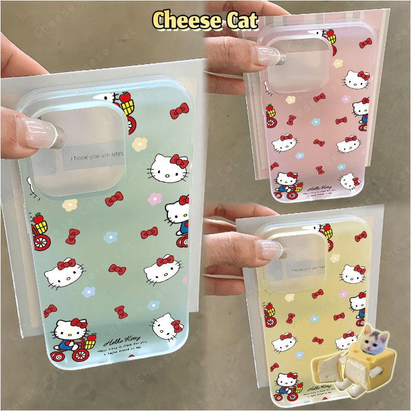 Nơ đỏ và Kitty Ốp điện thoại màu hồng mờ cho iPhone 15 16 11 12 13 14 17 Pro Max 7 Plus XR Xs Max