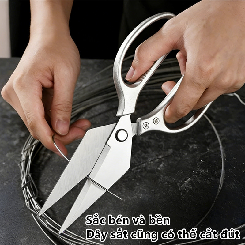 Kéo bếp đa năng thép–Cắt xương, gà, hải sản đều tốt–Tay cầm êm ái, chống trượt, tiện lợi mang theo