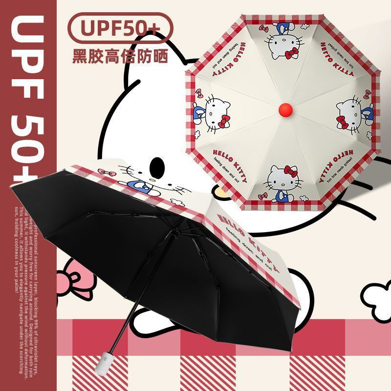 Kẻ Sọc Hello Kitty - Ô Tự Động Ba Gấp, Chống Tia UV và Che Nắng