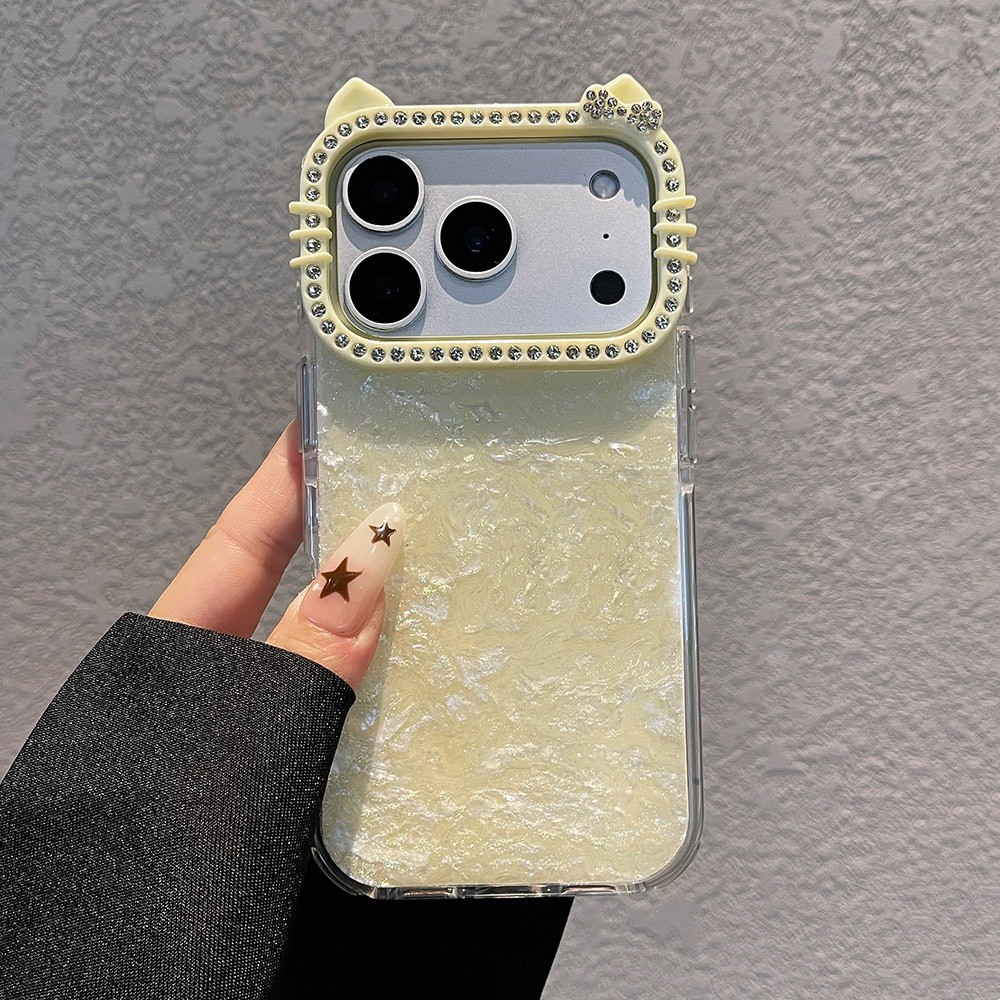 Vỏ Đơn Giản Kim Cương Tai Mèo Acrylic Ốp Lưng Điện Thoại iPhone 17 Pro Max 16 15 14 13 Vỏ Bảo Vệ Chống Sốc
