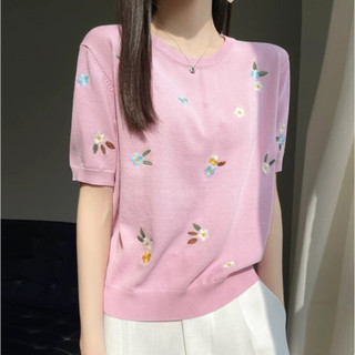 Áo Thun Nữ Tay Ngắn Mỏng Như Silk Đá Quý, Cổ Tròn, Phù Hợp Mùa Hè