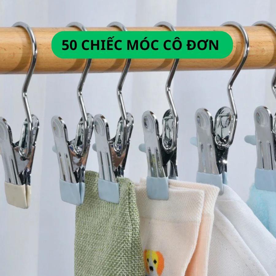 Combo 50 Móc Kẹp Đa Năng Thép Không Gỉ Đầu Silicon Chống Tuột
