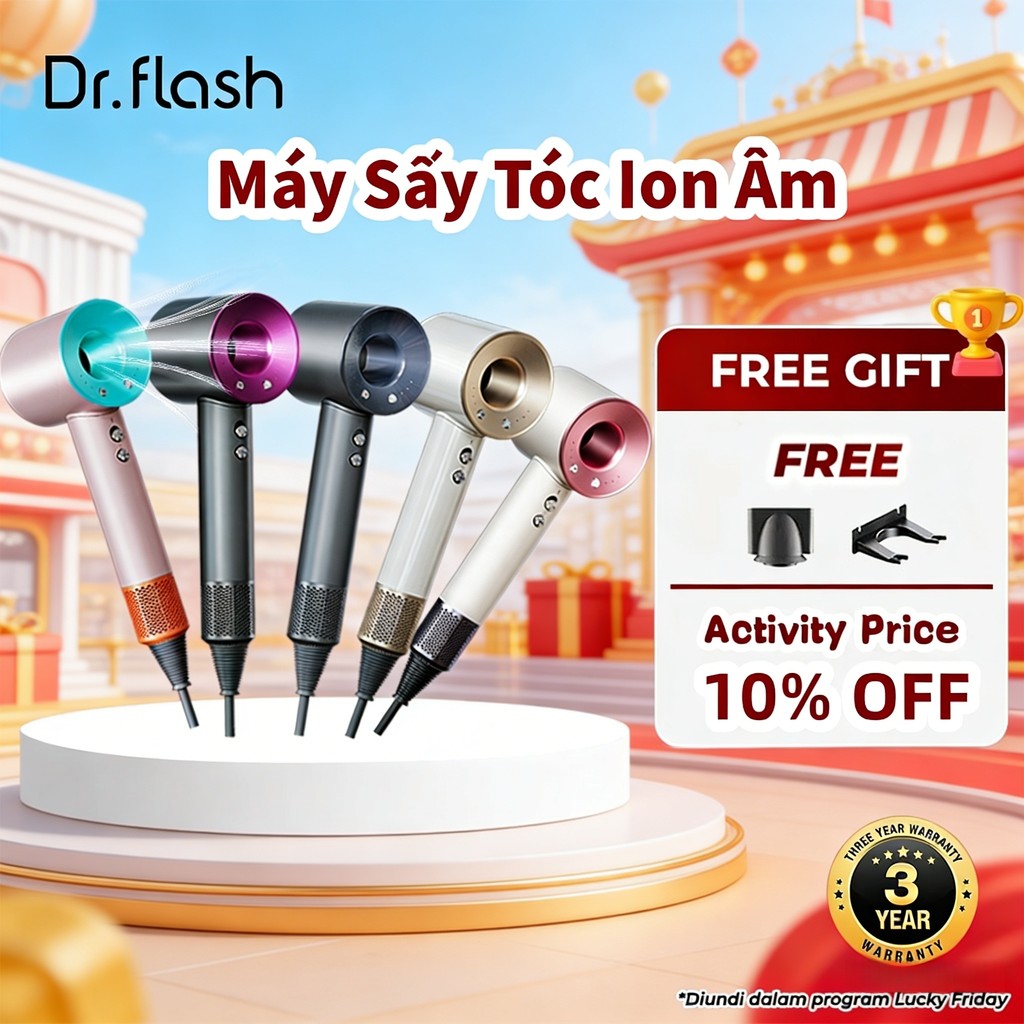 DrFlash Máy Sấy Tóc Ion Âm, Công suất cao máy sấy Xoay tốc độ cao 110,000, Có 3 Chế Độ Sấy