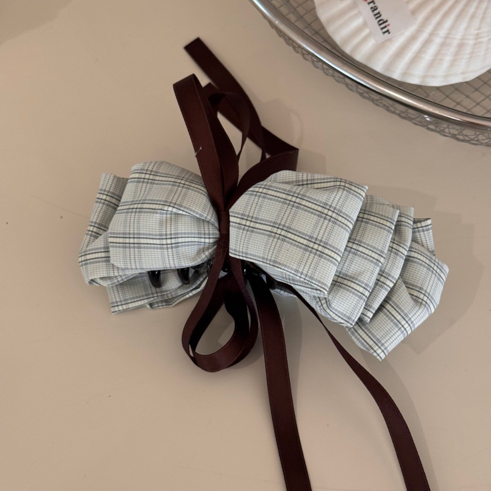 Kẹp tóc họa tiết Preppy nhiều lớp nơ chuối - Thích hợp làm đuôi ngựa và nửa tie tóc