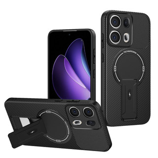 Dành Cho OPPO Reno 13 Pro 5G / 13F Ốp điện thoại Sợi Carbon Kết Cấu Mặt Sau Cứng Từ Tính Có Chân Đế Mềm TPU Cạnh Chống Sốc Mỏng Bao
