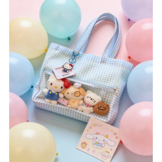 Túi Tote nữ nylon trong suốt màu xanh tối giản của Nhật Bản
