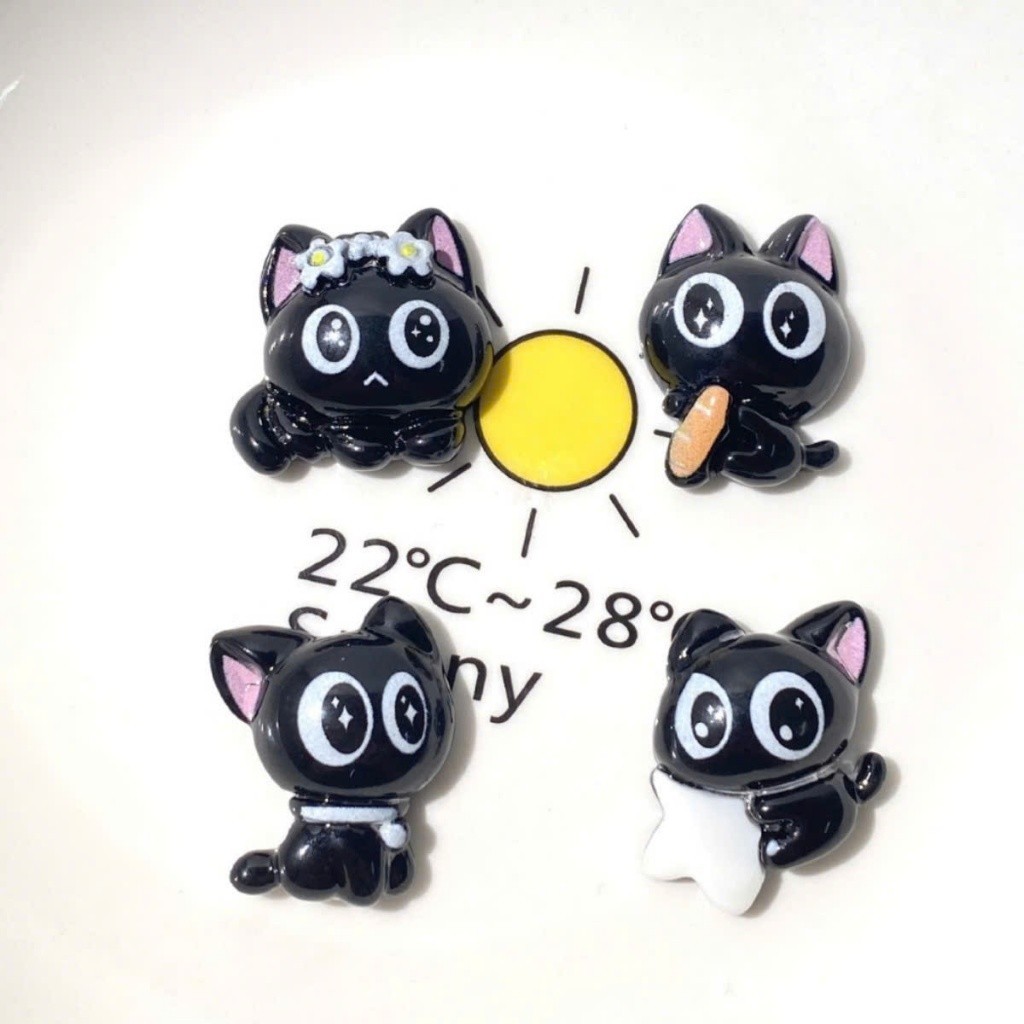 Set Charm Mèo Đen Mắt To Long Lanh Cute Hoạt Hình Trang Trí Dép