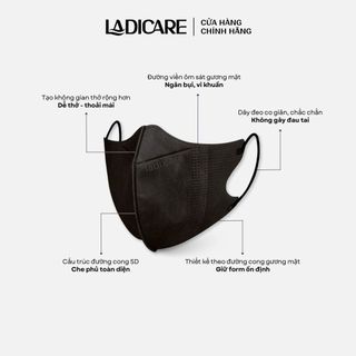 Khẩu trang 5D LADICARE 4 lớp dày dặn kháng khuẩn, ngăn bụi, chống thấm tốt, dây đeo mềm mại, đủ các màu