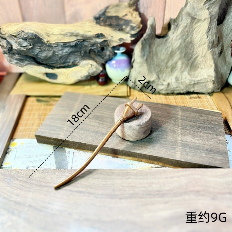 Kẹp tóc hình chữ U cổ lụa vàng gỗ đàn hương - Phụ kiện tóc nữ Hanfu