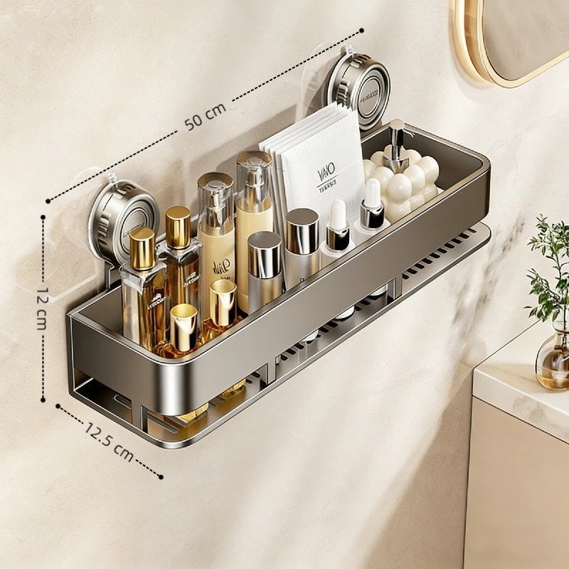 Kệ nhà tắm hút chân không thép carbon chống gỉ không khoan chịu lực tốt dễ tháo lắp màu xám