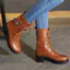 VNTMLH34-43 Kích Thước Lớn Gót Dày Ngón Chân Tròn Thời Trang Preppy Phong Cách Martin Giày Bốt Ngắn Ren Dây Đeo Bằng Dây Lưng Xe Máy Giày Ngắn