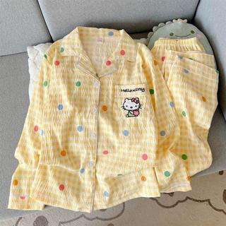 Mùa Xuân Mây Bộ Đồ Ngủ Cotton Kích Thước Lớn Rời Thường Ngày Loungewear Quần Dài Tay Phù Hợp Với Nữ Mùa Xuân Mây Bộ Đồ Ngủ Cotton Kích Thước Lớn Rời Thường Ngày Loungewear Dài