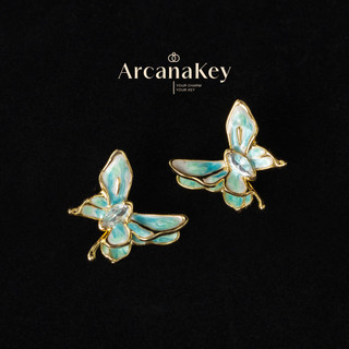 Bông tai bướm cổ điển ArcanaKey - Hoàn thiện men nhỏ giọt, thiết kế thanh lịch bất đối xứng