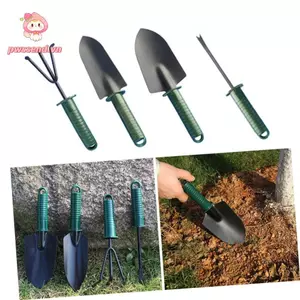 PWSSEND 1 / 4 Cây Xẻng, Tay Cầm Chống Trơn Trượt Thiết Kế Lỗ Treo Làm Vườn Xẻng Nĩa Rake Kit, Bộ Dụng Cụ Làm Vườn Bằng Kim Loại Di Động Nhỏ Cho Bãi Cỏ