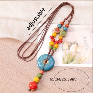 1 chiếc vòng cổ cổ cổ điển Bohemian dệt tay mặt dây chuyền trang sức gốm sứ