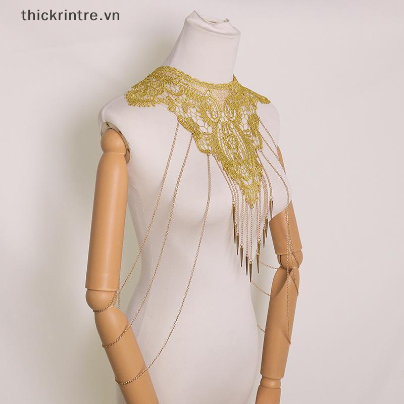 Dây chuyền ren vàng nhiều lớp, thiết kế thời trang và thanh lịch cho phụ kiện nữ