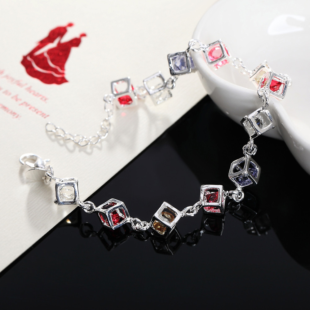 Vòng tay bạc 925 trang sức cưới thời trang, zircon nhiều màu sắc
