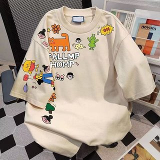 Esea Áo Thun Tay Ngắn Unisex, Phong Cách Đường Phố Với Hình Hoạt Hình, Chất Liệu Tốt