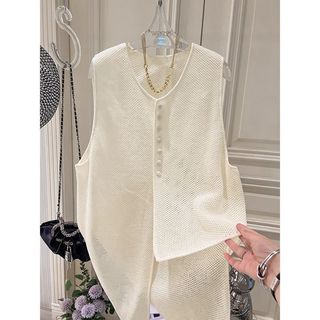 Thời Trang Mùa Hè Mỏng Không Đều Dệt Kim Áo Vest Nữ Thiết Kế Pháp Rỗng Rời Ngoài Top B