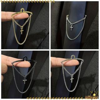 Kẹp cà vạt MIKYCO màu bạc, có bùa thánh giá và dây buộc nam, làm từ đồng thau dễ sử dụng