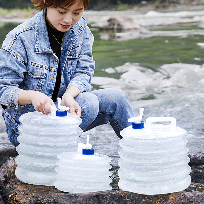SEAMETAL 5/10/15L Xô có thể gập lại ngoài trời Túi nước có thể gập lại Lưu trữ nước sinh tồn Hộp đựng nước di động Trại