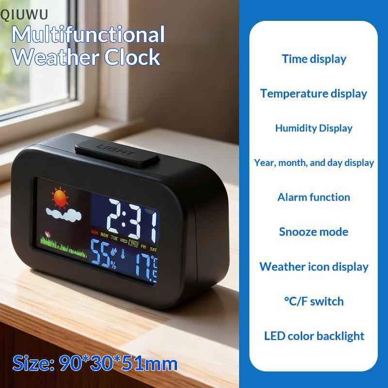 Đồng hồ trạm thời tiết thông minh QIUWU có màn hình màu sắc - Màn hình nhiệt độ & độ ẩm có đèn nền cho trẻ em và thanh thiếu niên Phòng ngủ / Bàn làm việc ký túc xá.