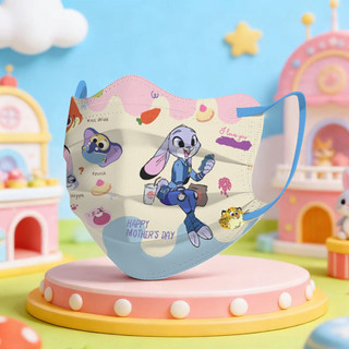 Khẩu trang hình chữ V dành cho trẻ em từ 3-12 tuổi, 50 chiếc với nhân vật Zootopia, dây tai co giãn thoáng khí