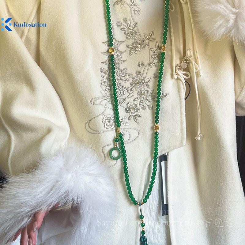 Kudosation Đá Tự Nhiên Cầu Nguyện Nelace Nữ Phật Giáo Thiền Pha Lê Xanh Nelace Dài sel Chokers Quà Tặng