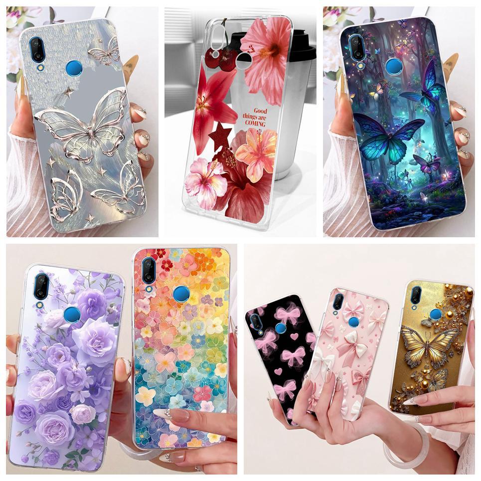 Vỏ hoa hình bướm sang trọng cho Huawei Nova 3e 3i Ốp điện thoại silicon mềm trong suốt cho Huawei P20 Lite