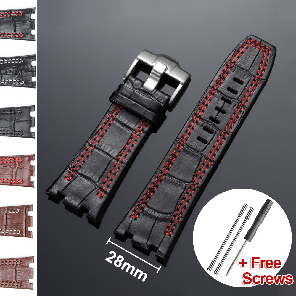 Dây đeo đồng hồ bằng da 28mm cho AP Audemars Royal Oak Offshore Da thật Da bò Dây đeo đồng hồ thay thế cho nam nữ