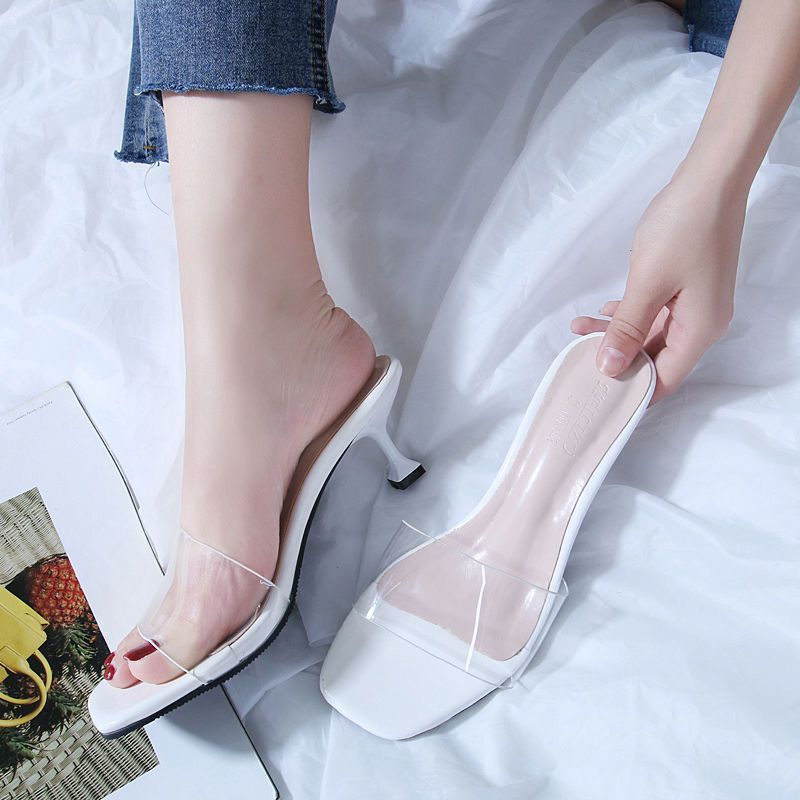 3 Màu Size Lớn 30-45 Dép Trong Suốt Nữ Mặc Bên Ngoài Dày Gót Dép Dép Mùa Hè Chống Trơn Trượt Thoải Mái Dép 6B98
