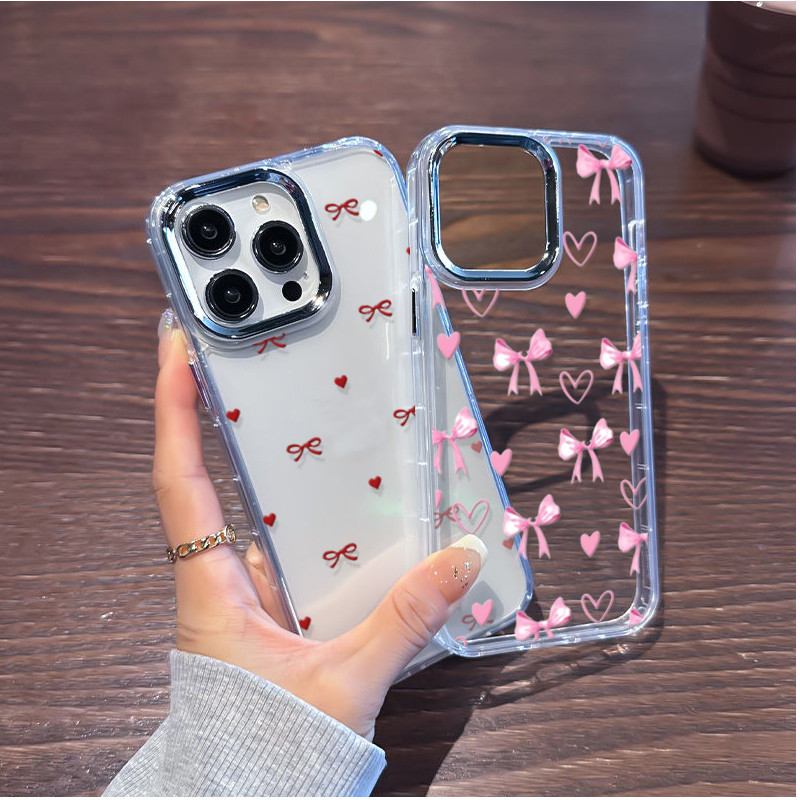 Ốp Lưng Cho Vivo V40 V50 V60 Lite V40E V30E V30 Y22S Y36 5G Y17S Y15S Y15A Y01 Y03 Y28S Y04 Y29S Y20 Y400 Thời Trang Màu Hồng Nơ Mạ Ống Kính Kim Loại Trong Suốt Mềm