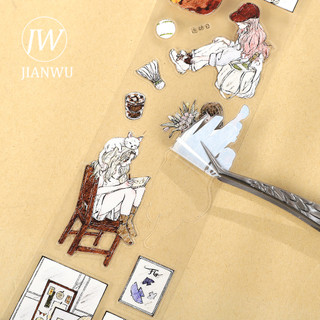 JIANWU 45mm * 6m Vintage Life Girl Nhân Vật Phong Cảnh Chất Liệu Cắt Băng Thêu Sò PET Sáng Tạo DIY Tạp Chí Văn Phòng Phẩm