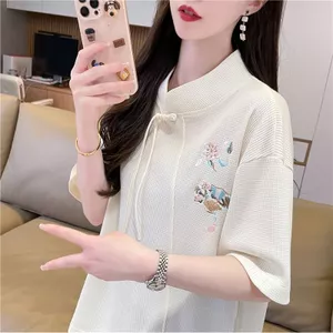 Áo thun nữ dáng rộng phong cách Trung Quốc, thời trang mùa hè