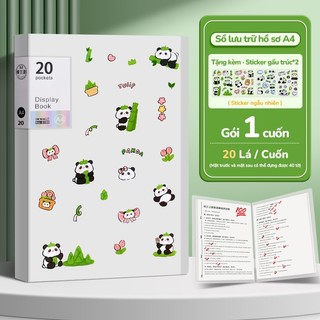 Tệp đựng tài liệu A4 dành cho văn phòng và học sinh, kiểu dáng hoạt hình gấu trúc, chất liệu trong suốt, 30/40/60 lá