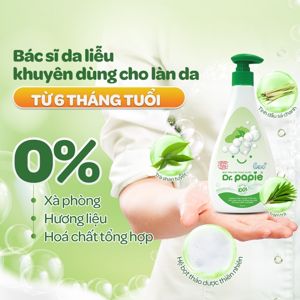 [Live] Gel Tắm Gội Thảo Dược Giảm Mẩn Ngứa Rôm Sảy Tạo Bọt Sinh Học Thiên Nhiên Dr.Papie Dành Cho Bé Trên 6 Tháng